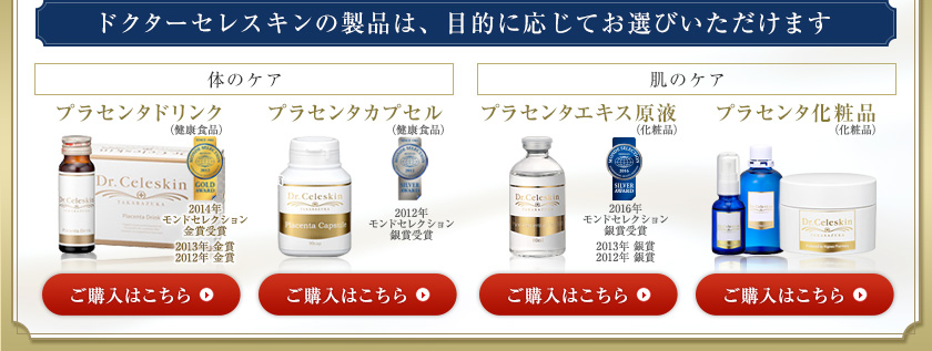 ドクターセレスキンの製品は、目的に応じてお選びいただけます