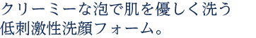 クリーミーな泡で肌を優しく洗う低刺激性洗顔フォーム。