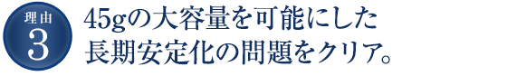 45gの大容量を可能にした長期安定化の問題をクリア。